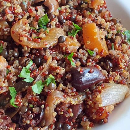 תבשיל קינואה עדשים שחורות ודלעת